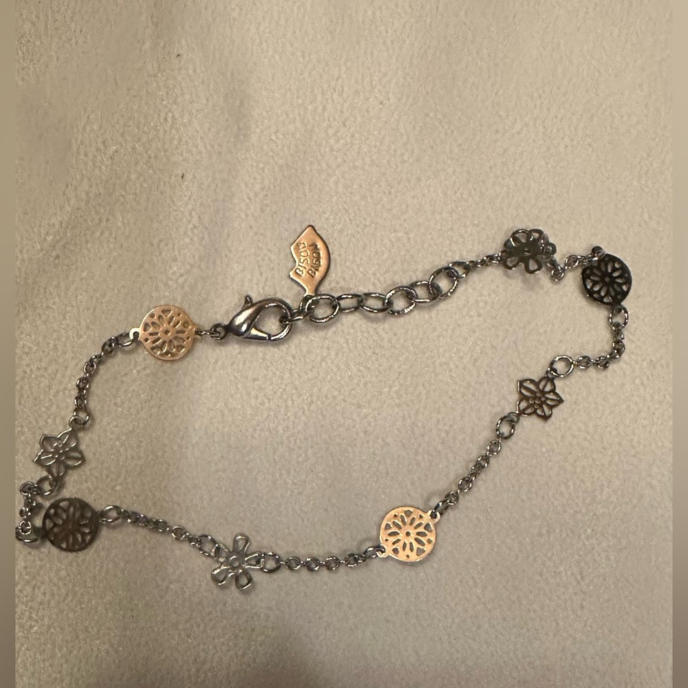 Bisou Bisou Silver and Gold Mixed Metal Anklet Bracelet 10”